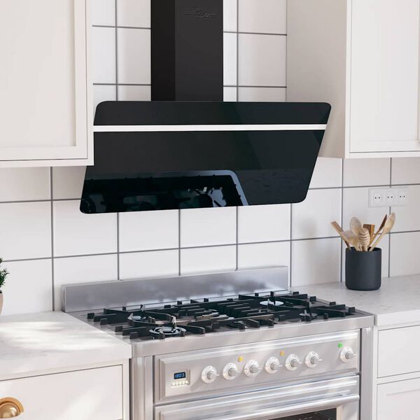 vidaXL Ścienny okap kuchenny, 90 cm, stal i hartowane szkło, czarny