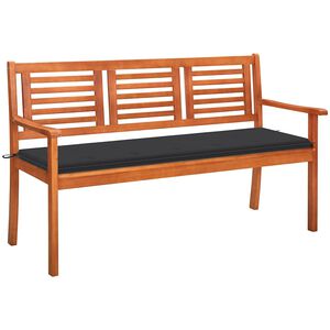 vidaXL 3-os. ławka ogrodowa z poduszką, 150 cm, lity eukaliptus