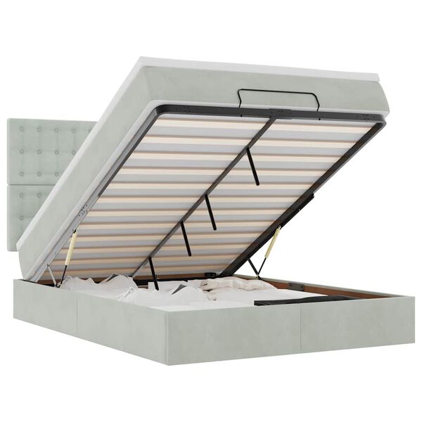 vidaXL Rama ł&oacute;żka otomana z materacami, szara, 140x200 cm, aksamit