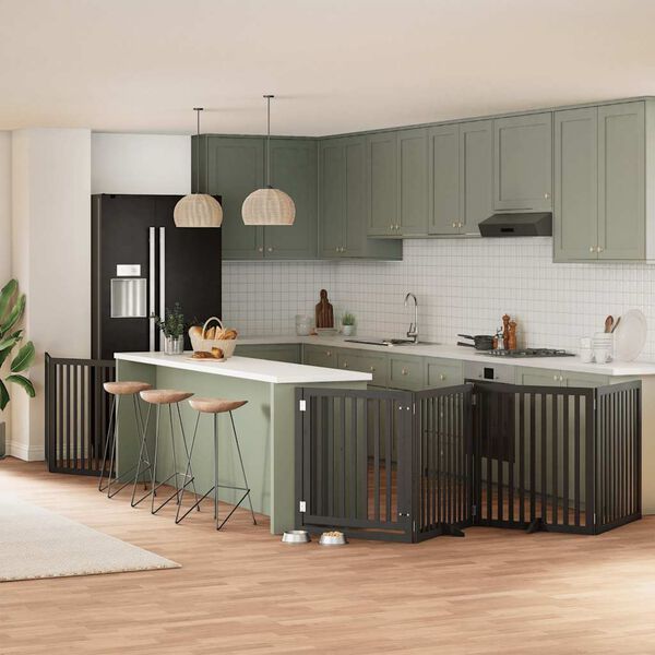 vidaXL Składana bramka dla psa, z drzwiami, 8 paneli, czarna, 640 cm