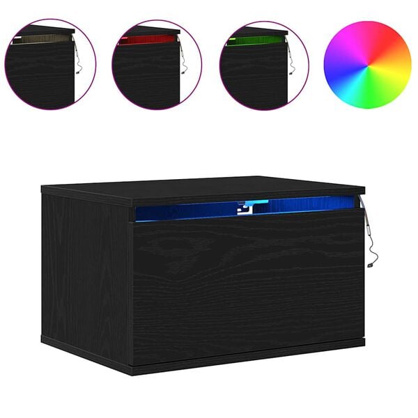 vidaXL Ścienny stolik nocny z szufladą Czarny Dąb 50 x 36 x 30 cm