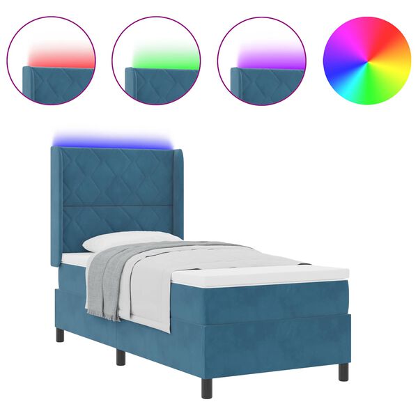 vidaXL Ł&oacute;żko sprężynowe z materacem Niebieski 100 x 200 cm Aksamit