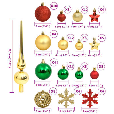 vidaXL 112-cz. zestaw ozdób świątecznych, czerwono-zielono-złoty