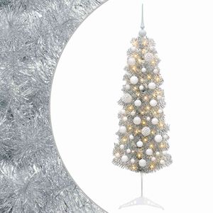 vidaXL Sztuczna wąska choinka z bombkami 150 cm 150 LED Ciepła biel