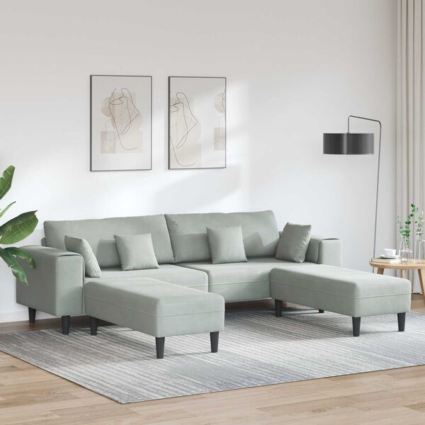 vidaXL Sofa z poduszką 3 pcs Jasnoszary Aksamit