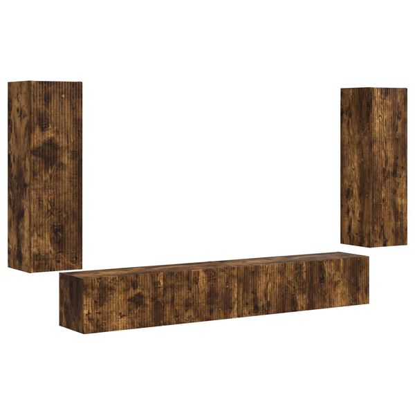 vidaXL Zestaw szafki pod telewizor na ścianę 4 pcs Dąb wędzony