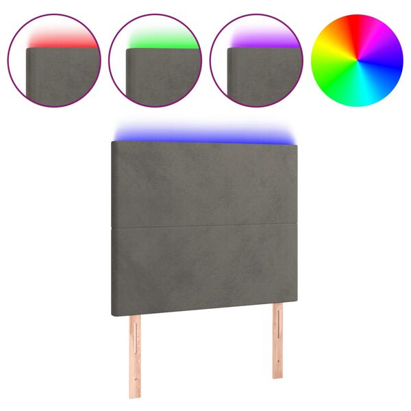 vidaXL Zagłówek do łóżka z LED, ciemnoszary, 90x5x118/128 cm, aksamit