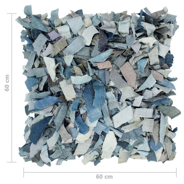 vidaXL Poduszka shaggy, dżinsowa, 60x60 cm, sk&oacute;ra i bawełna