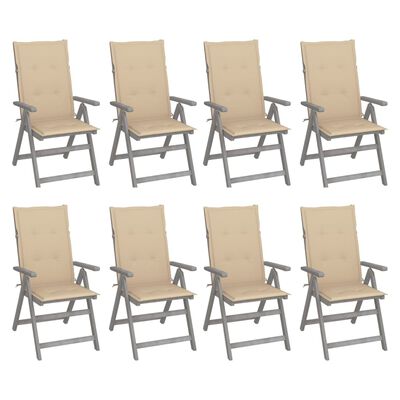 vidaXL Rozkładane krzesła ogrodowe z poduszkami, 8 szt., lita akacja