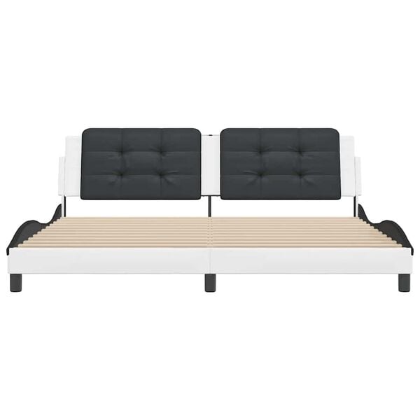 vidaXL Rama ł&oacute;żka bez materaca, Zadar, biało-czarna, 200x200 cm, ekosk&oacute;ra