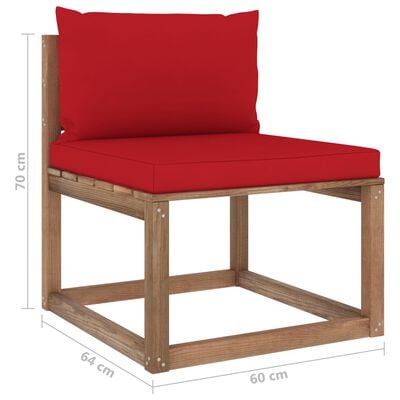 vidaXL Ogrodowa sofa środkowa z palet, z czerwonymi poduszkami