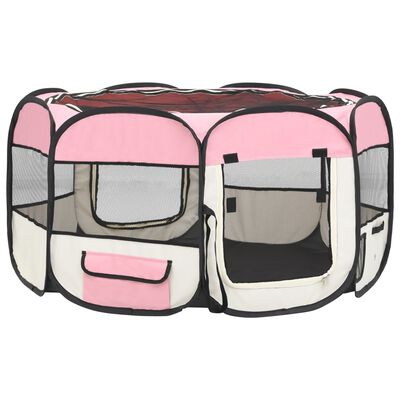 vidaXL Składany kojec dla psa, z torbą, różowy, 125x125x61 cm