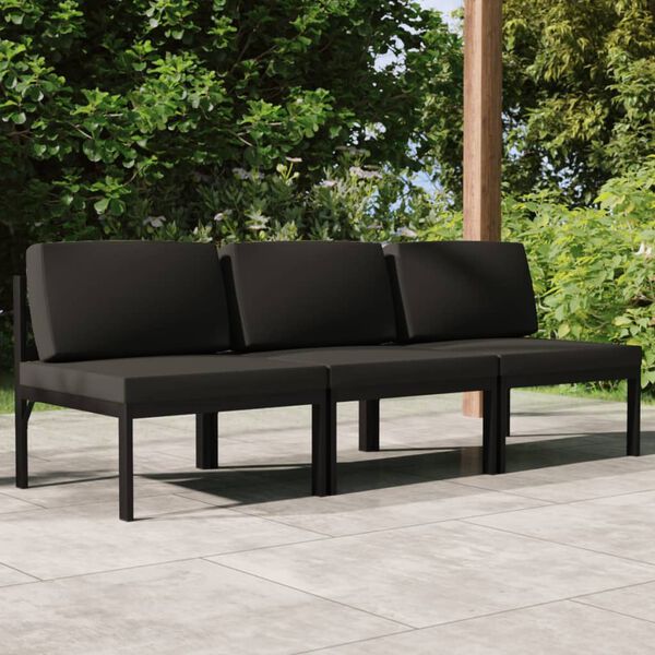 vidaXL 3-os. sofa ogrodowa z poduszkami, aluminium, antracytowa