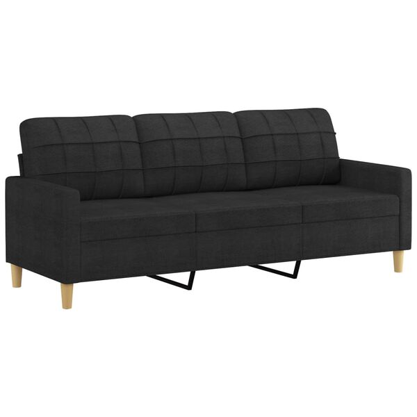 vidaXL 3-osobowa sofa z podn&oacute;żkiem, czarna, 180 cm, tkaniną