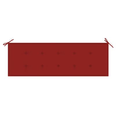 vidaXL Ławka ogrodowa z czerwoną poduszką, 150 cm, lite drewno tekowe