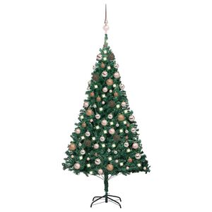 vidaXL Sztuczna choinka z lampkami i bombkami, zielona, 120 cm, PVC