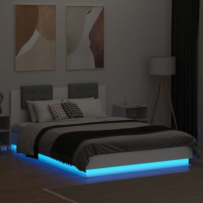 vidaXL Rama łóżka z wezgłowiem i LED, biała, 120x200 cm