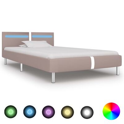 vidaXL Rama łóżka LED, kolor cappuccino, sztuczna skóra, 90 x 200 cm