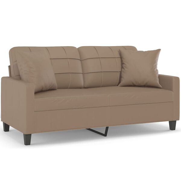 vidaXL 2-osobowa sofa z poduszkami, cappuccino, 140 cm, sztuczna sk&oacute;ra