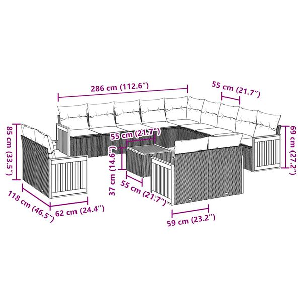 vidaXL 14-cz. zestaw wypoczynkowy do ogrodu, poduszki czarny rattan PE