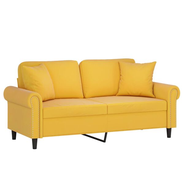 vidaXL 2-osobowa sofa z poduszkami, jasnoż&oacute;łta, 140 cm, aksamit
