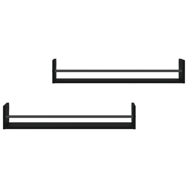 vidaXL P&oacute;łki ścienne z drążkami, 2 szt., czarne, 80x16x14 cm