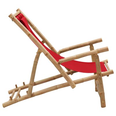 vidaXL Leżak z bambusa i czerwonego płótna