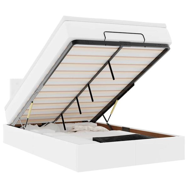 vidaXL Rama ł&oacute;żka otomana z materacem, biała, 120x190 cm, ekosk&oacute;ra