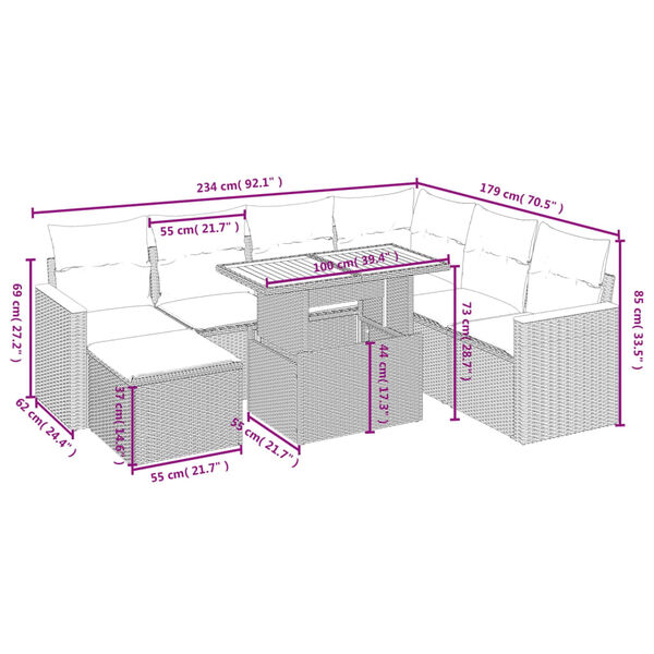 vidaXL 8-cz. zestaw wypoczynkowy do ogrodu, z poduszkami, czarny