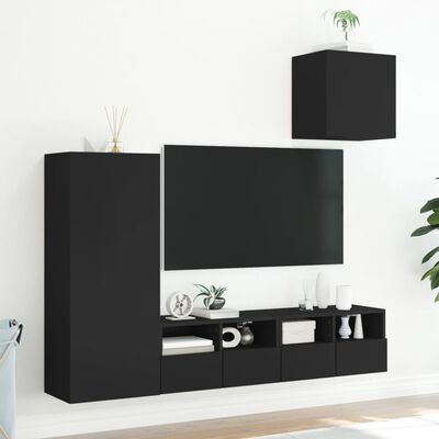 vidaXL 4-częściowy zestaw mebli TV, czarny, materiał drewnopochodny