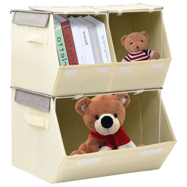 vidaXL Sztaplowane pudełka, 3 szt., z tkaniny, szaro-kremowe