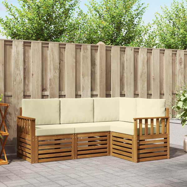 vidaXL Zestawy sof 4 pcs Naturalny i Kremowy Lite Drewno Akacji