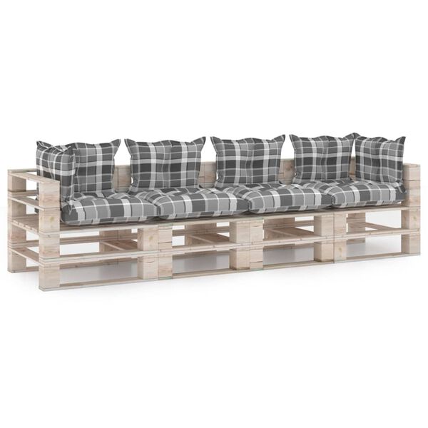 vidaXL Sofa 4-os. z palet, z poduszkami, drewno sosnowe