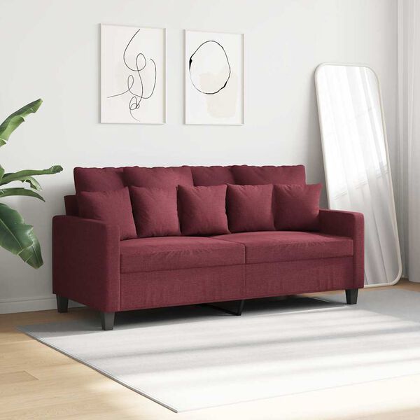 vidaXL Sofa 2-osobowa, winna czerwień, 140 cm, tapicerowana tkaniną
