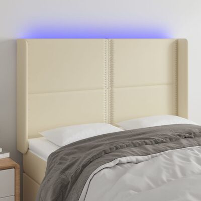 vidaXL Zagłówek do łóżka z LED kremowy 147x16x118/128cm sztuczna skóra