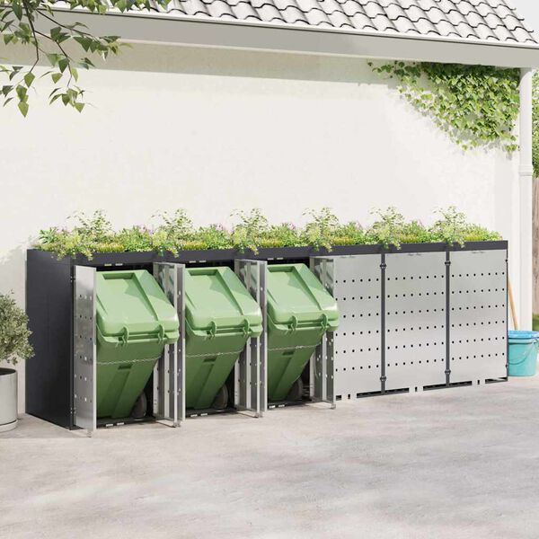 vidaXL Przechowalnia na 3 kosze na odpady 340 x 77.5 x 115.5 cm Stal