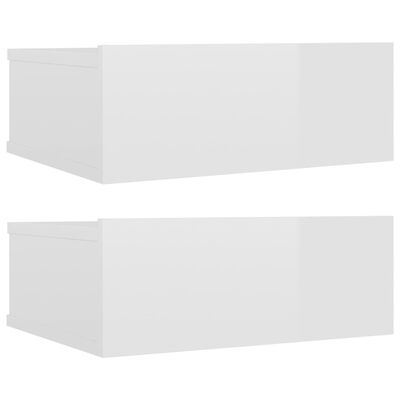 vidaXL Wiszące szafki nocne, 2 szt., białe, wysoki połysk, 40x30x15 cm