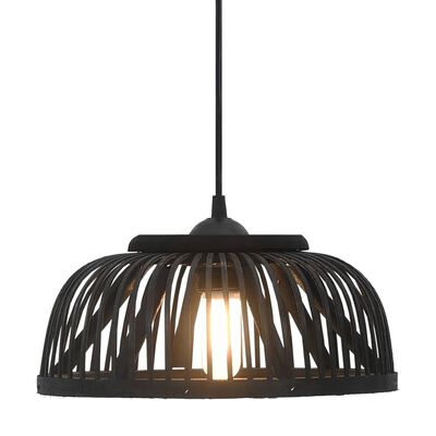vidaXL Lampa wisząca, czarna, bambusowa 40 W 30x12 cm, E27, półkolista