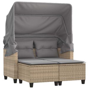 vidaXL 2-os. sofa ogrodowa z zadaszeniem i stołkami, beżowa, rattan PE