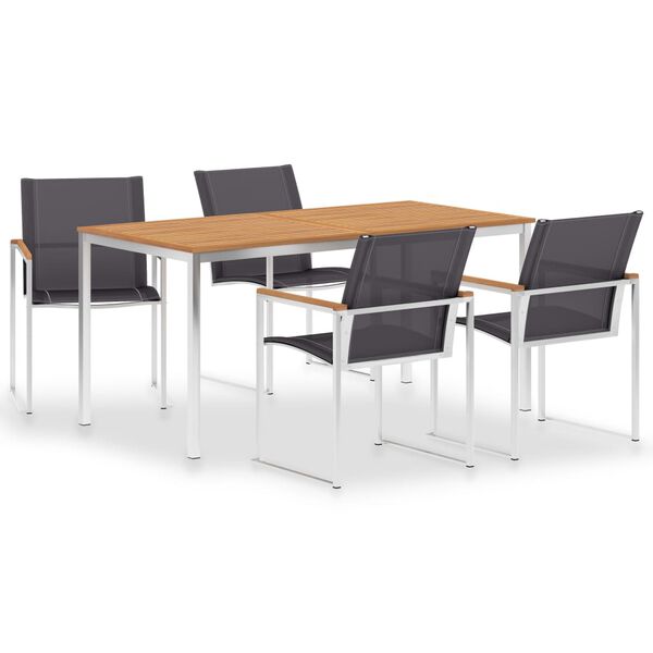 vidaXL 5-częściowy zestaw mebli ogrodowych, lite drewno tekowe i stal