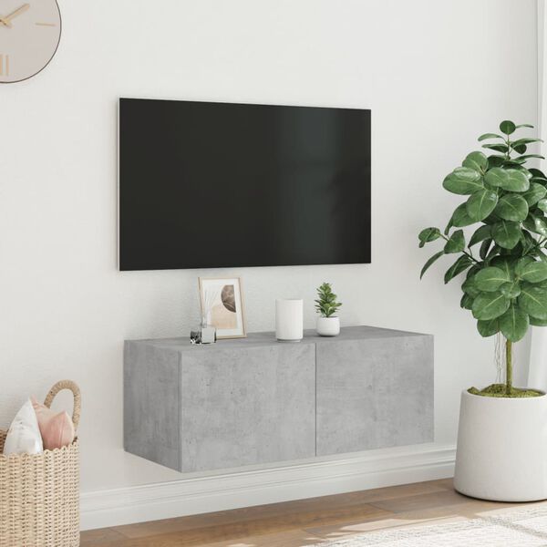 vidaXL Ścienna szafka TV z LED, szarość betonu, 80x35x31 cm