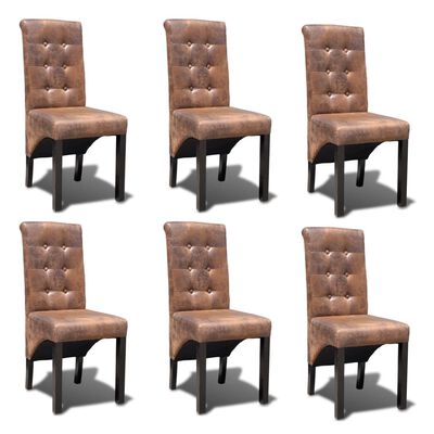 vidaXL Krzesła stołowe, 6 szt., brązowe, sztuczna skóra