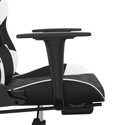 vidaXL Masujący fotel gamingowy z podnóżkiem, czarno-biały
