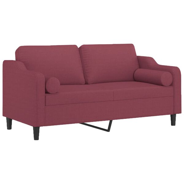 vidaXL 2-osobowa sofa z poduszkami, winna czerwień, 140 cm, tkanina