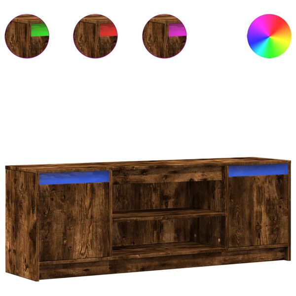 vidaXL Szafka pod TV z LED, przydymiony dąb, 139,5x34x50 cm