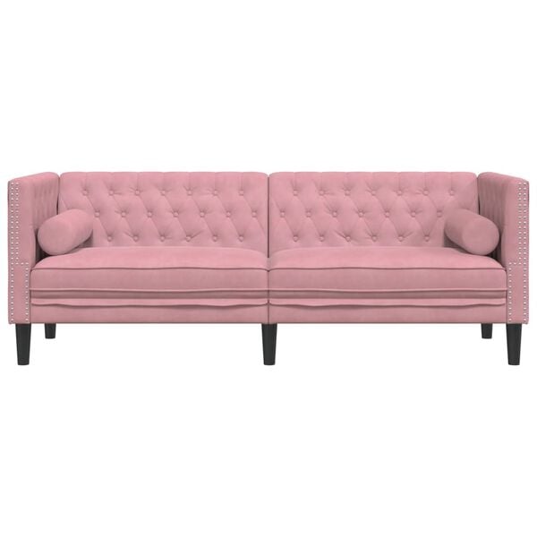 vidaXL Sofa Chesterfield z wałkami, trzyosobowa, r&oacute;żowa, aksamit