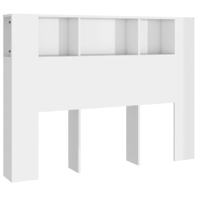 vidaXL Wezgłowie łóżka z półkami, biel z połyskiem, 140x18,5x104,5 cm