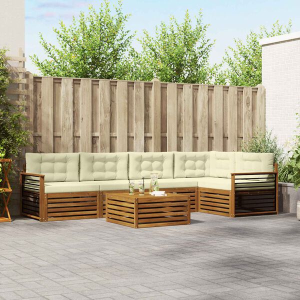 vidaXL Zestaw sof na zewnątrz z poduszką 6 pcs Naturalny i Kremowy