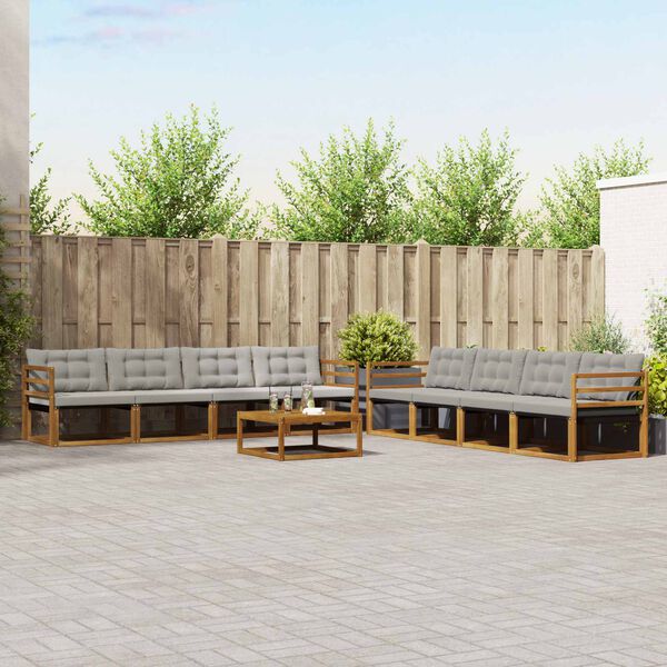 vidaXL Zestaw sof na zewnątrz z poduszką 9 pcs Naturalny i Jasny Szary