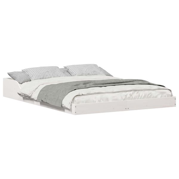 vidaXL Ramka ł&oacute;żka Biały 135 x 190 cm Lite drewno sosnowe